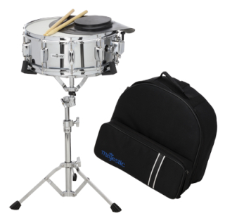 MAJESTIC MJAK14D Snare & Practice Pad Kit, 14"x5", Sticks, Ständer, Rucksack