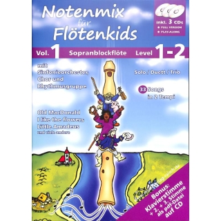 Notenmix für Flötenkids Vol. 1 level 1-2 (Blockflöte) inkl. 3 CDs