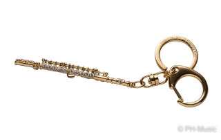 ROI Schlüsselanhänger Querflöte mit Swarovskisteinen Gelbgold vergoldet