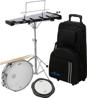 MAJESTIC MJAK1432DP Snare, Bell & Practice Pad Kit, 14x3,5", Stand, Trolley